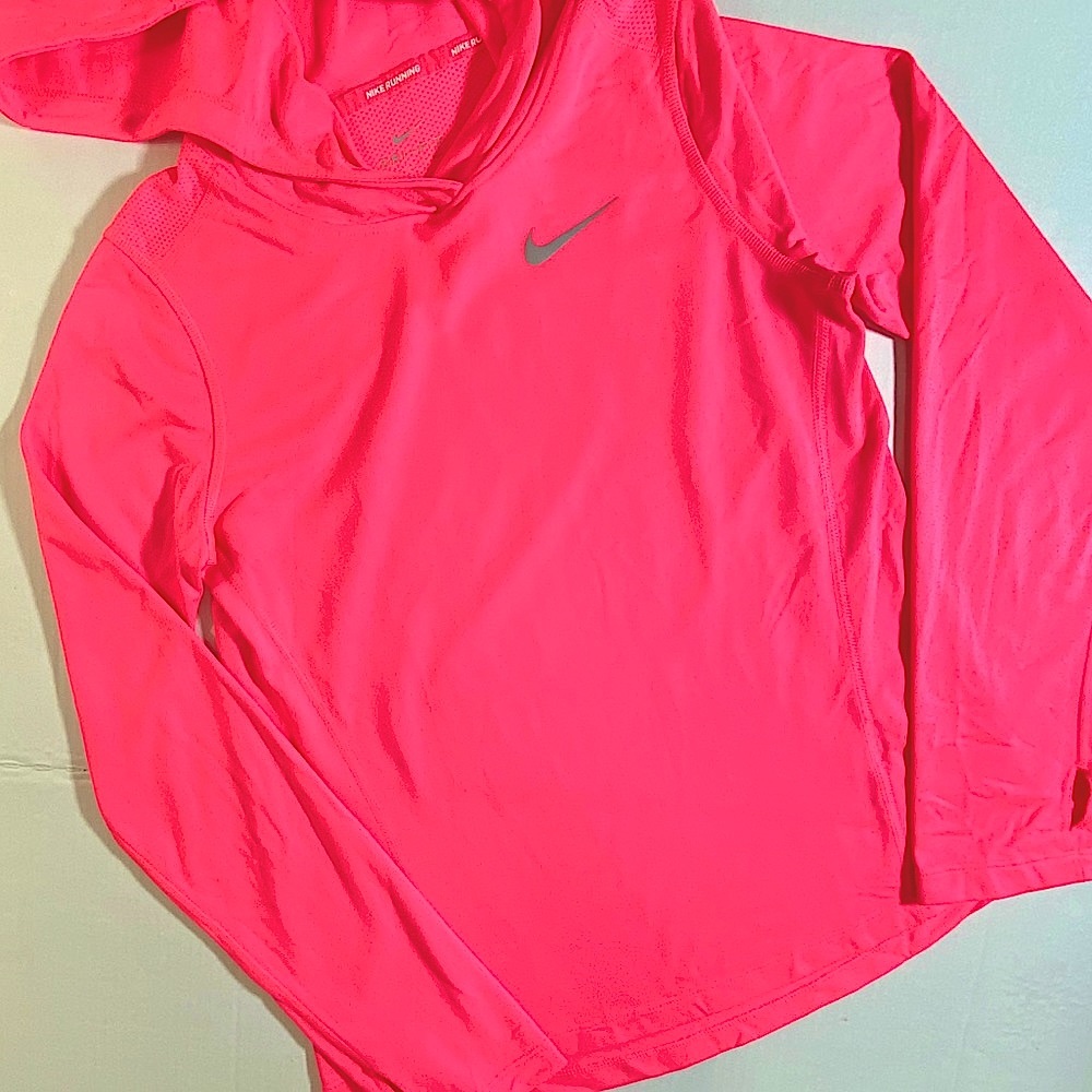 Girls Nike Neon Pink Longsleeve Hooded Dri-Fit Lrg